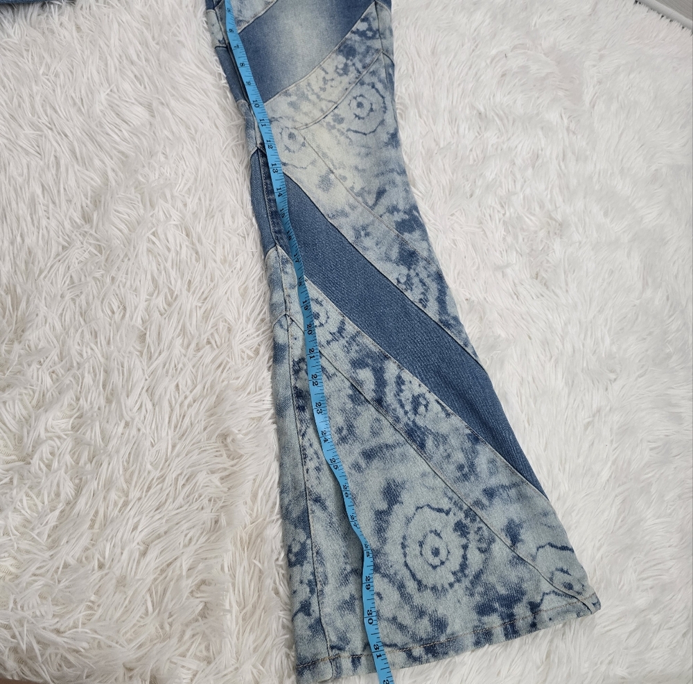 PTCL Women's Blue Tie-Dye‎ Flare Jeans High Waisted NWT Size 28 - Picture 12 of 14